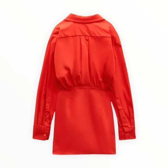 ZARA | Red | POPLIN SHIRT DRESS - Picture 3 of 10